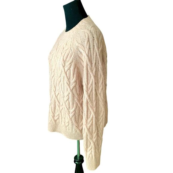 Vince Interlocking Cable Rose Tan Cashmere Merino Blend Crew Sweater Medium - Picture 4 of 8